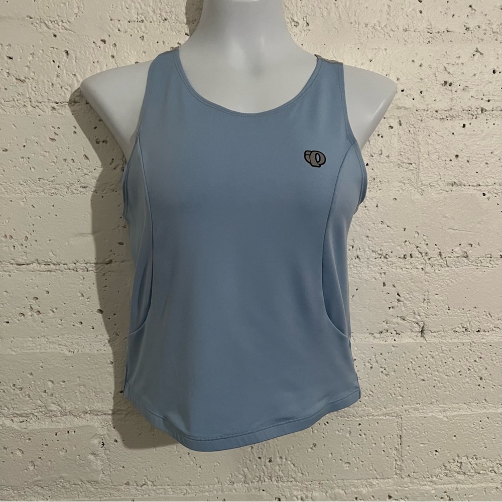 Pearl Izumi Womens Athletic Tank Top L Blue Gray Cropped Cycling Pocket D11